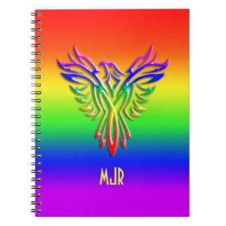 Custom monogram, LGBT Rainbow Pride Phoenix Rising Notebook