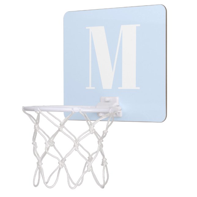 Custom monogram light blue initial modern mini basketball hoop (Left)