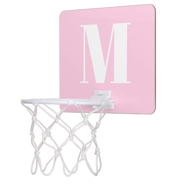 Custom monogram light pink initial modern mini basketball hoop (Left)