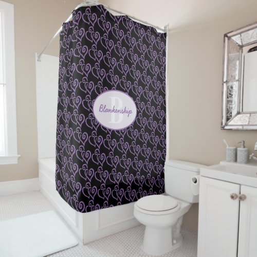 Custom Monogram Linked Purple Heart Pattern Shower Curtain