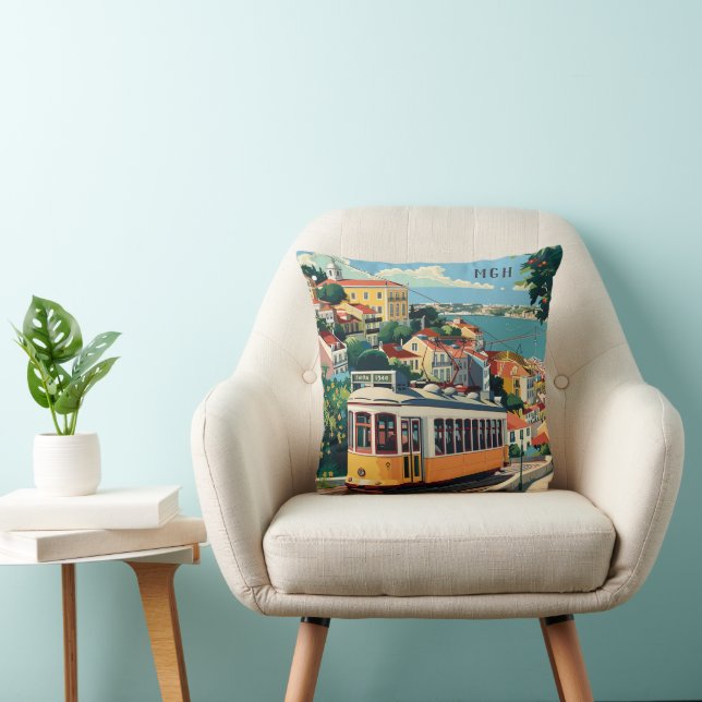 Custom Monogram Lisbon Portugal Throw Pillow (Chair)