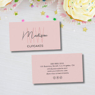 Custom Monogram Logo Bakery Pink Business Card
