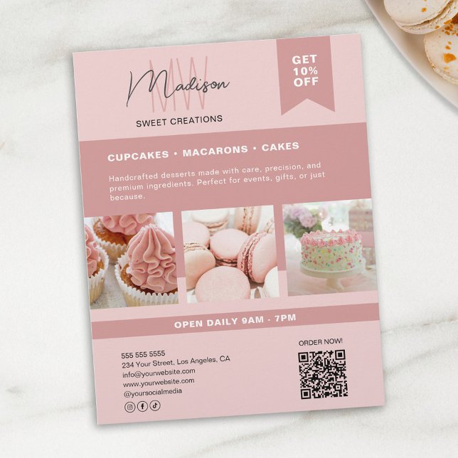 Custom Monogram Logo Bakery Pink Flyer (Custom Monogram Logo Bakery Pink Flyer)