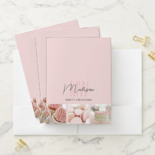 Custom Monogram Logo Bakery Pink Pocket Folder