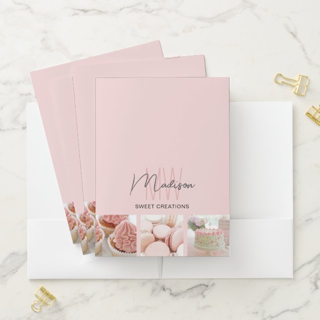 Custom Monogram Logo Bakery Pink Pocket Folder (In Situ)