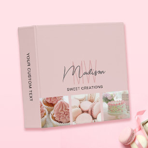 Custom Monogram Logo Bakery Pink Recipe 3 Ring Binder