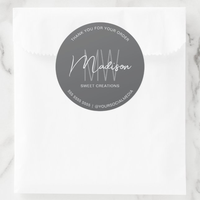 Custom Monogram Logo Gray Bakery Sticker (Bag)