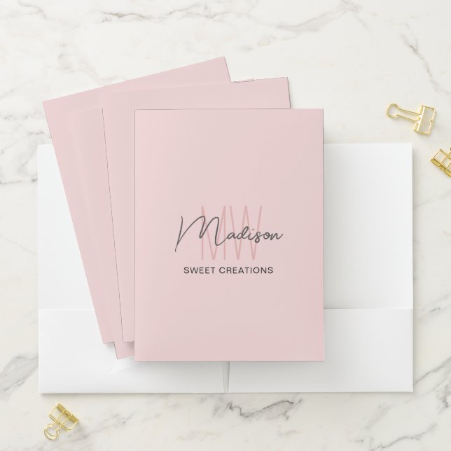 Custom Monogram Logo Pink Pocket Folder (In Situ)