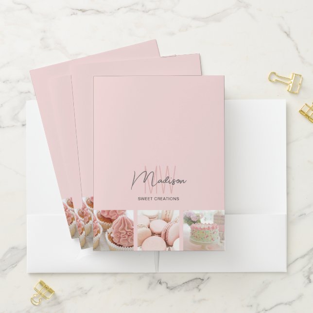 Custom Monogram Logo QR Bakery Pink Pocket Folder (In Situ)