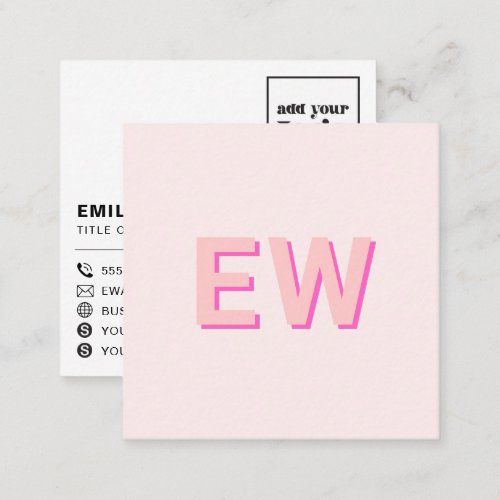 Custom monogram logo social media icons  pink square business card