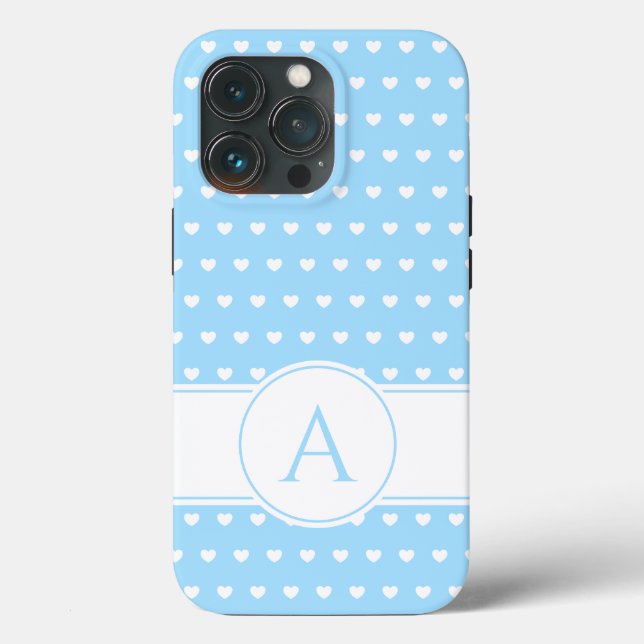 Custom Monogram Lovely Light Blue And White Case-Mate iPhone Case (Back)