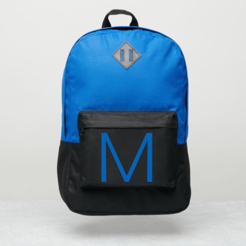 Custom Monogram M Black and Blue Monogrammed Port Authority Backpack