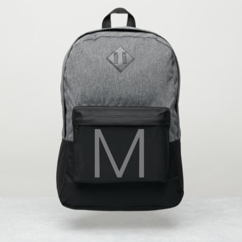Custom Monogram M Black and Gray Monogrammed Port Authority Backpack