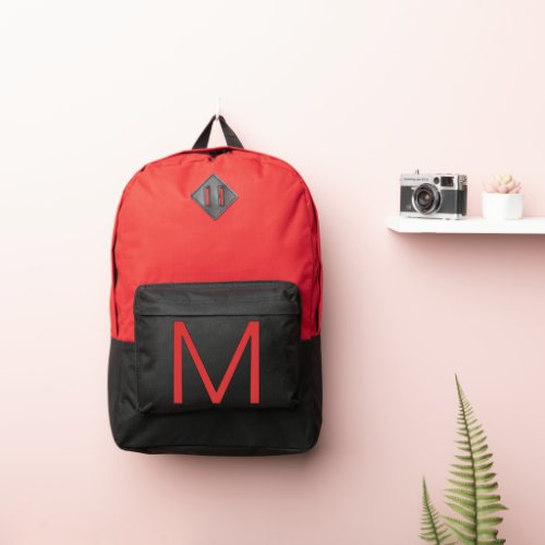 Custom Monogram M Black and Red Monogrammed Port Authority Backpack