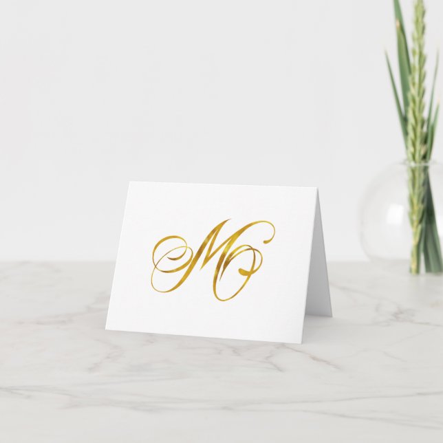 Custom Monogram M Faux Gold Foil Monograms Initial Note Card (Front)