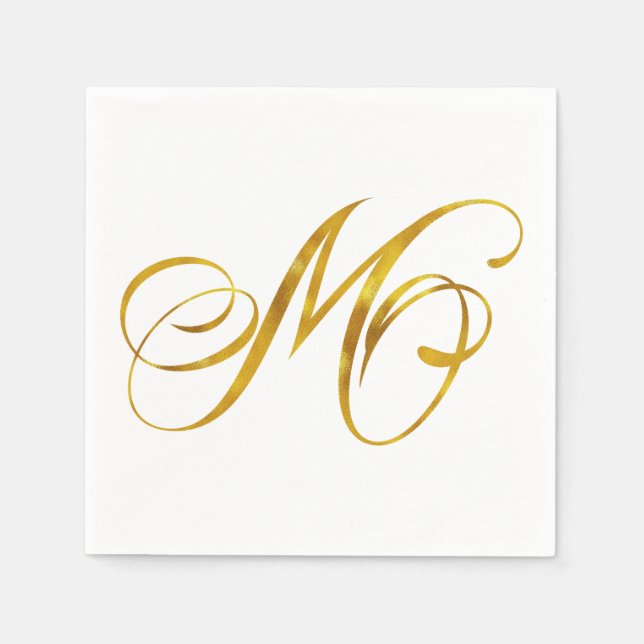 Custom Monogram M Faux Gold Foil Monograms Initial Paper Napkins (Front)