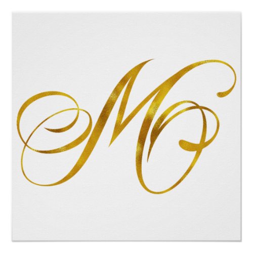 Custom Monogram M Faux Gold Foil Monograms Initial Poster
