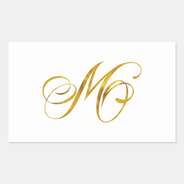 Custom Monogram M Faux Gold Foil Monograms Initial Rectangular Sticker (Front)
