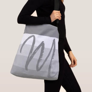 Custom Monogram M Striped Pattern Gray White Crossbody Bag