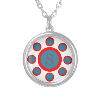Custom Monogram Maruthani White, Blue and Red Silver Plated Necklace