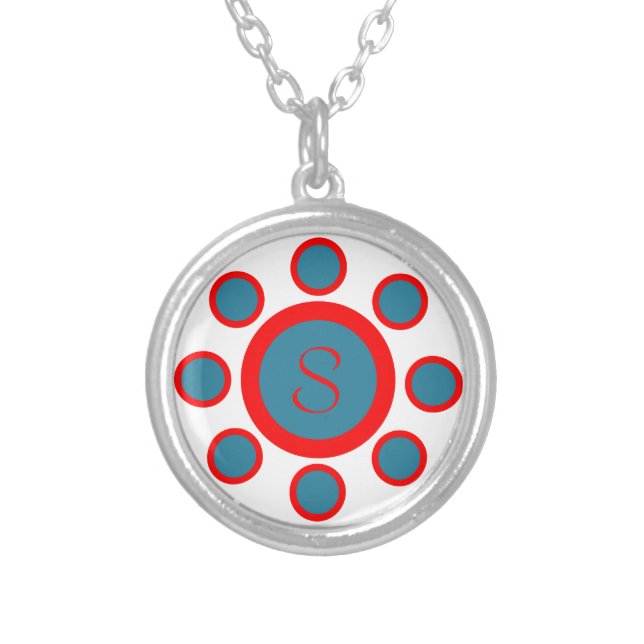 Custom Monogram Maruthani White, Blue and Red Silver Plated Necklace (Front)