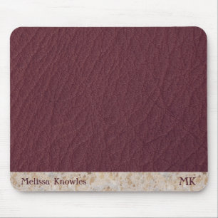 Custom Monogram Masculine Modern Burgundy Leather Mouse Pad