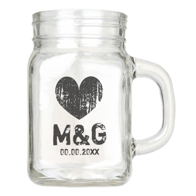 Custom monogram mason jar mugs for wedding party (Front)