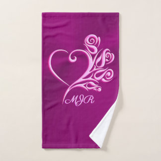 Custom monogram, Mauve Stylized Heart and Roses Bath Towel Set