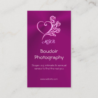 Custom monogram, Mauve Stylized Heart and Roses Business Card