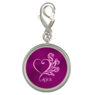 Custom monogram, Mauve Stylized Heart and Roses Charm