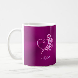Custom monogram, Mauve Stylized Heart and Roses Coffee Mug