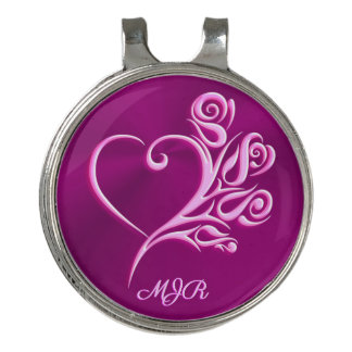 Custom monogram, Mauve Stylized Heart and Roses Golf Hat Clip