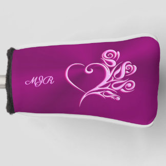 Custom monogram, Mauve Stylized Heart and Roses Golf Head Cover