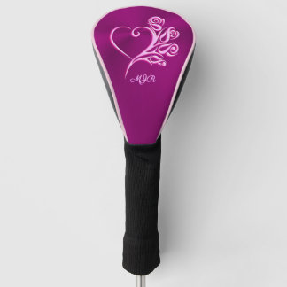 Custom monogram, Mauve Stylized Heart and Roses Golf Head Cover