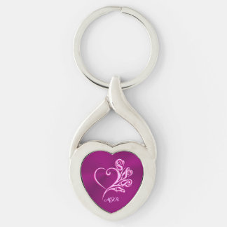 Custom monogram, Mauve Stylized Heart and Roses Keychain