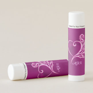 Custom monogram, Mauve Stylized Heart and Roses Lip Balm