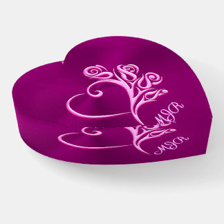 Custom monogram, Mauve Stylized Heart and Roses Paperweight