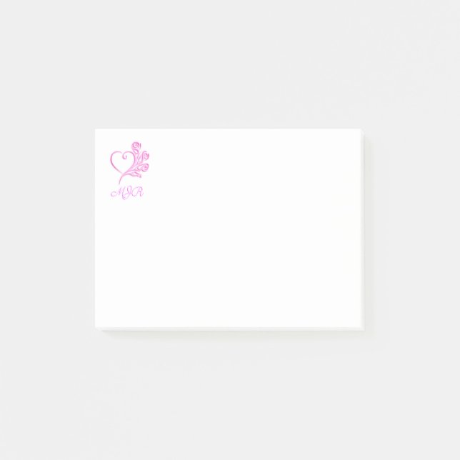 Custom monogram, Mauve Stylized Heart and Roses Post-it Notes (Front)