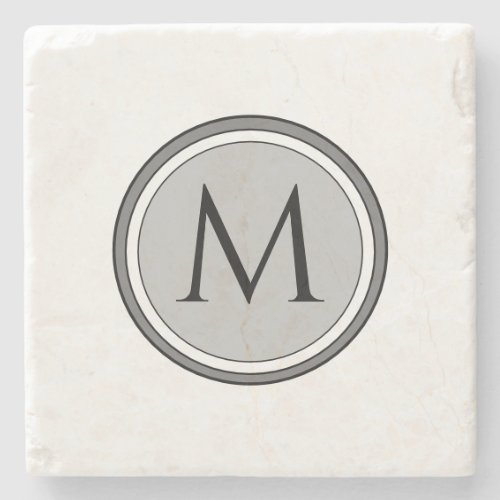 Custom Monogram Medallion  Gray  White Stone Coaster