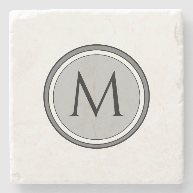 Custom Monogram Medallion | Gray & White Stone Coaster (Front)