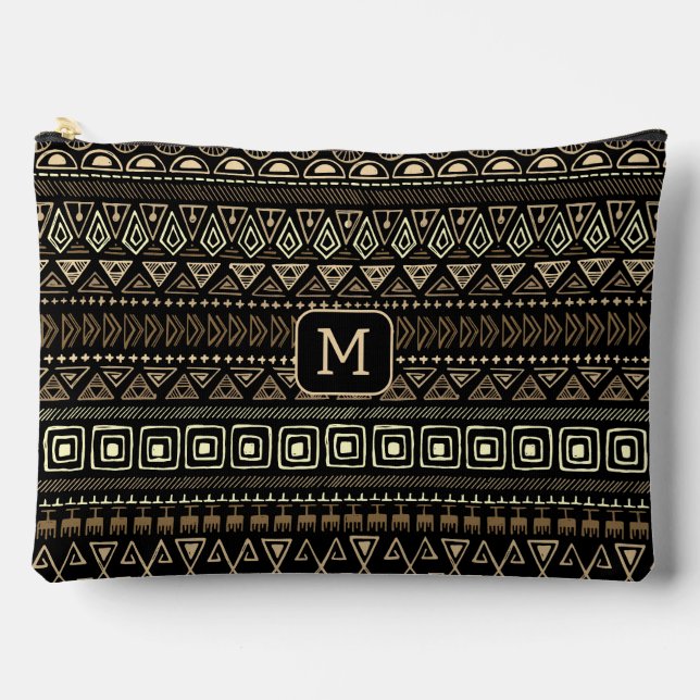 Custom Monogram Mexican / Aztec Pattern Accessory Pouch (Front)