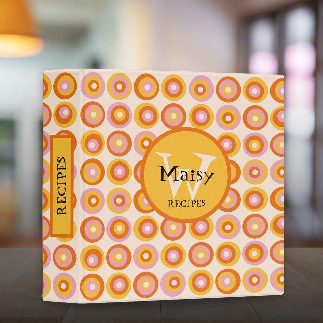 Custom Monogram Mid Century Retro Orange Recipe 3 Ring Binder (Custom Monogram Mid Century Retro Orange Recipe 3 Ring Binder)