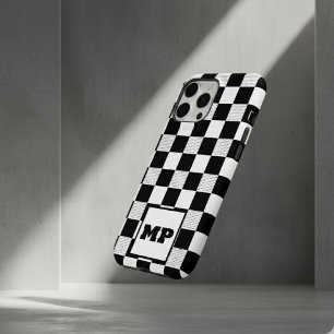 Custom Monogram Minimal Black & White Checkerboard iPhone 17 Pro Max Case