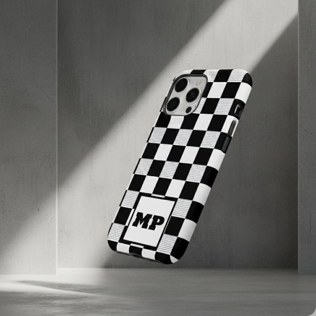 Custom Monogram Minimal Black & White Checkerboard Case-Mate iPhone Case (Creator Uploaded)