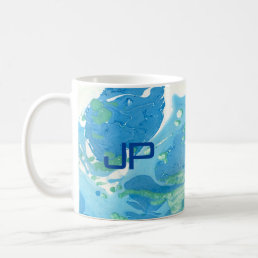 Custom Monogram Modern Abstract Art Blue Coffee Mug