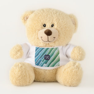 Custom Monogram Modern Abstract Blue Green Small Teddy Bear