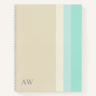 Custom Monogram Modern Beige Sand and Aqua Blue Notebook
