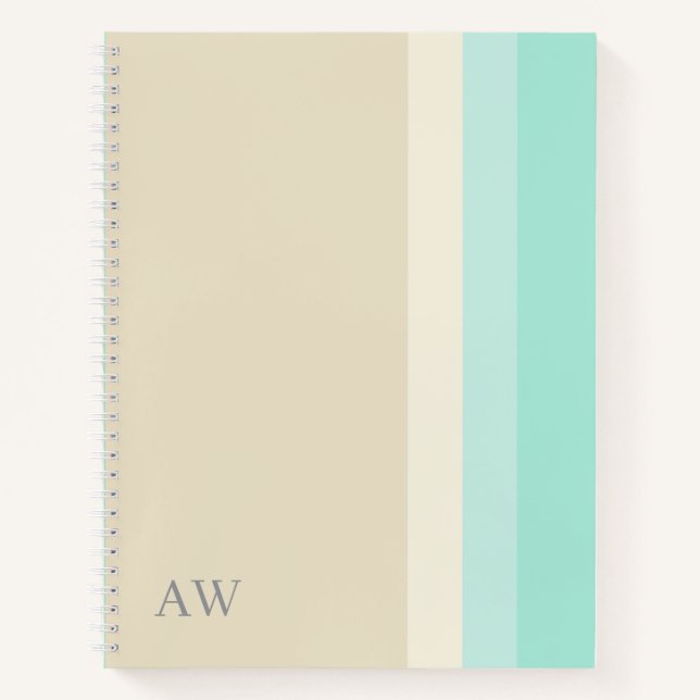 Custom Monogram Modern Beige Sand and Aqua Blue  Notebook (Front)
