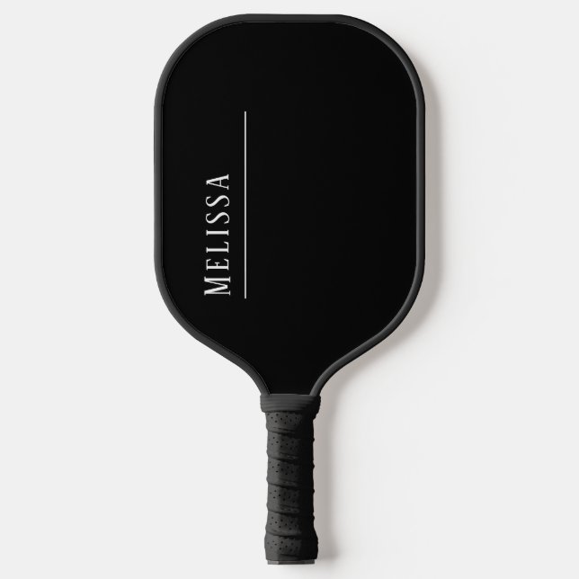 Custom monogram, modern black and white pickleball paddle (Front)