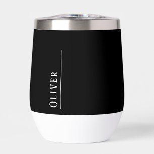 Custom monogram, modern black and white thermal wine tumbler